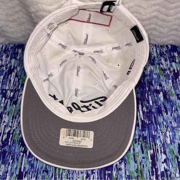 Titleist Men's 2022 Tour Performance White Adjustable Cap Pro V1 Stained - Picture 10 of 10